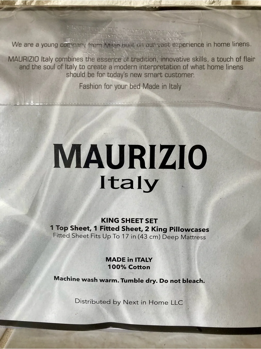 Maurizio Italy King Sheet Set White w/ Dark Gray Blue Embroidery Percale Cotton